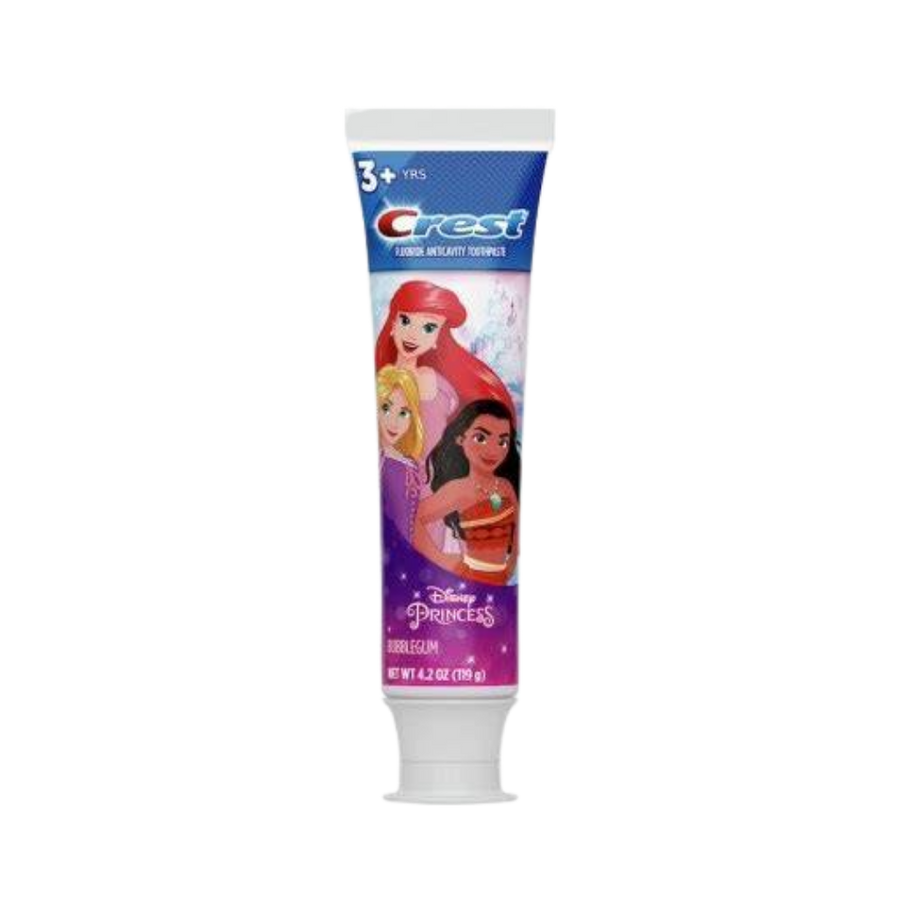 Crest kids fluoride anticavity toothpaste bubblegum flavor, 4.2 oz tube, Disney Princess characters packaging
