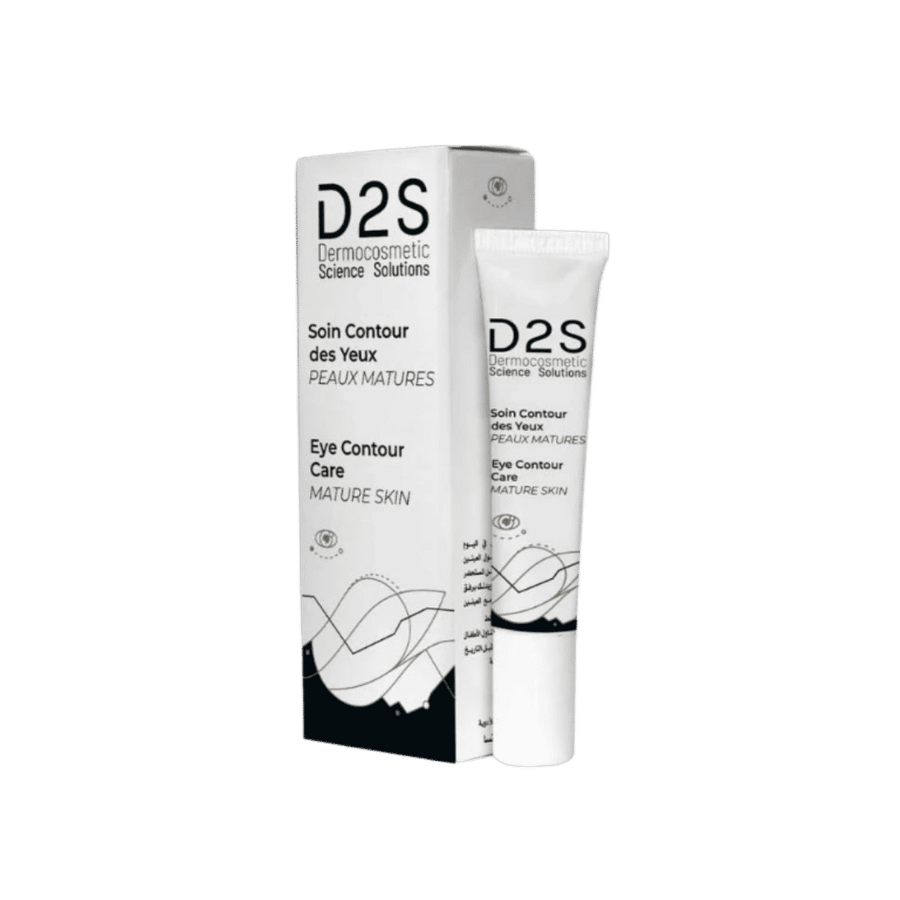 D2S Eye Contour Care for mature skin, white squeeze tube with matching black-accented carton.