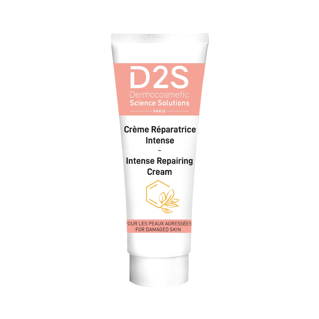 D2S Intense Repairing Cream, 40ml, in a white squeeze tube with coral and black labeling.