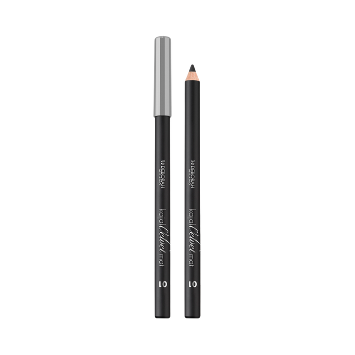 Deborah Milano Kajal Velvet Matte eye pencil, black shade 10, wooden pencil with silver cap
