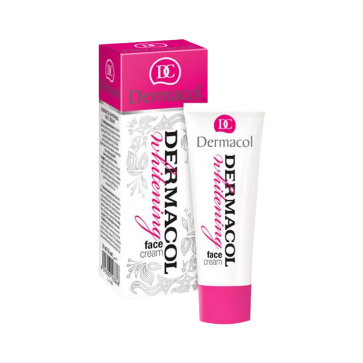 Dermacol Nutrition face cream, white tube with pink cap, matching white box packaging.
