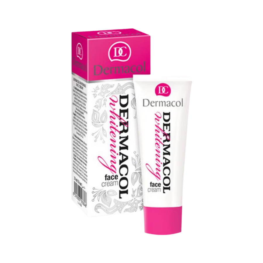 Dermacol Nutrition face cream, white tube with pink cap, matching white box packaging.
