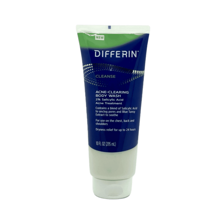Differin acne-clearing body wash 2% salicylic acid 295ml blue squeeze tube cleanser