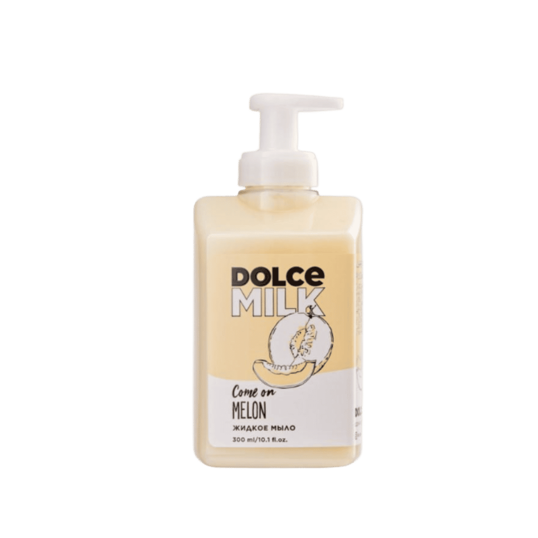 Dolce Milk Come on Melon liquid soap, 300ml, pale yellow rectangular pump bottle with melon label.