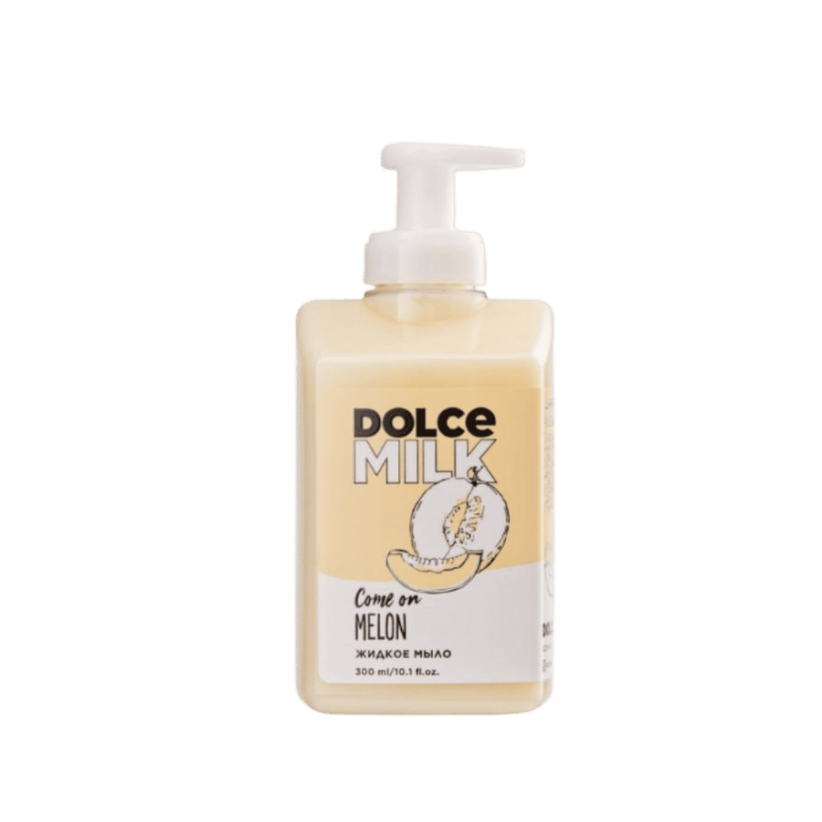 Dolce Milk Come on Melon liquid soap, 300ml, pale yellow rectangular pump bottle with melon label.