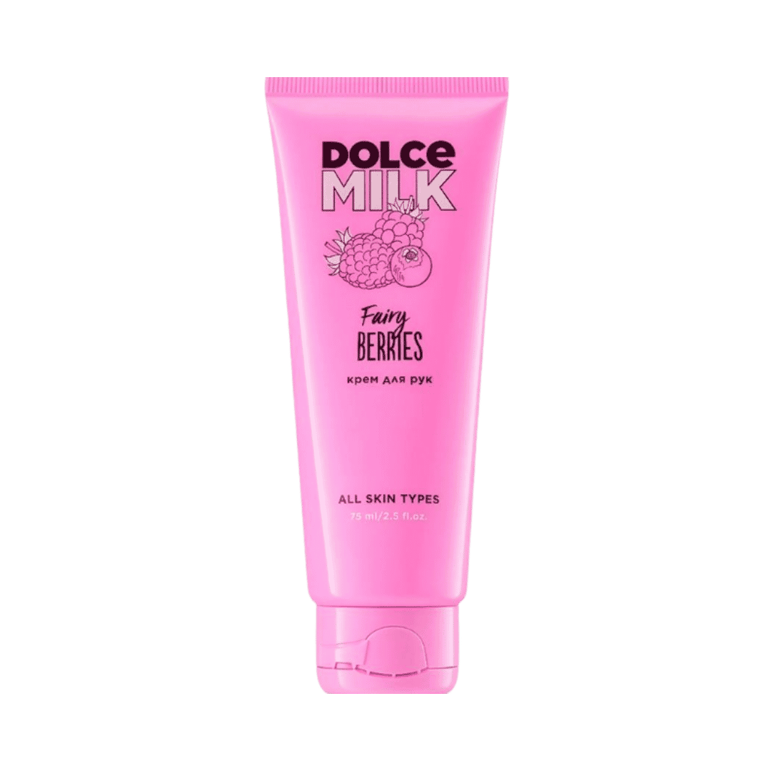 Dolce Milk Fairy Berries hand cream, 75ml, pink tube for all skin types.