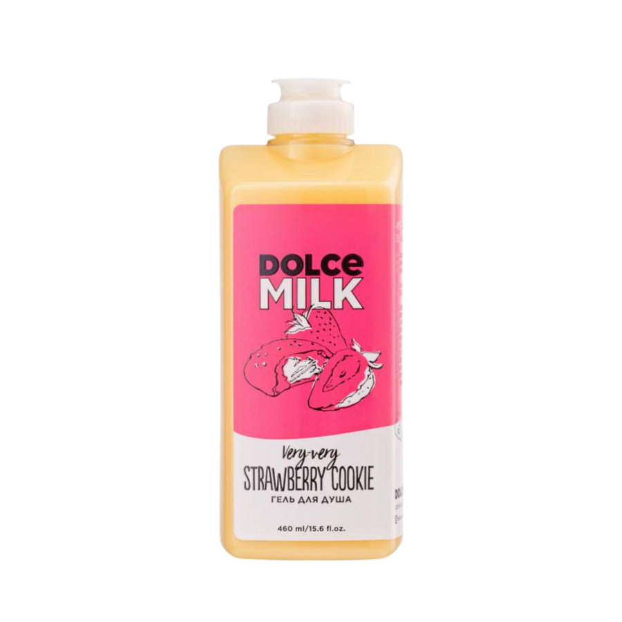 Dolce Milk Merry Miss Wild Strawberry shower gel 460ml yellow bottle with pink strawberry label