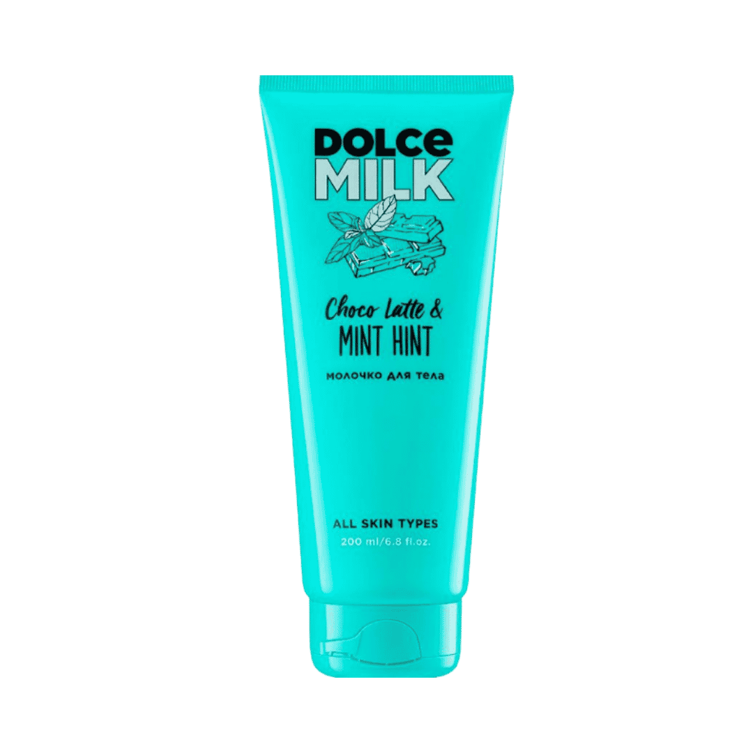 Dolce Milk Choco Latte & Mint Hint body milk, 200ml, turquoise tube for all skin types.