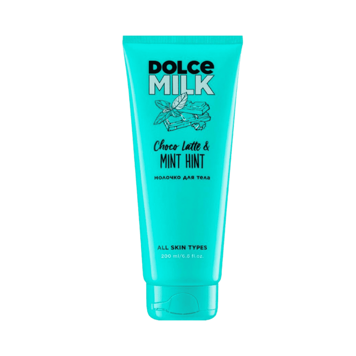 Dolce Milk Choco Latte & Mint Hint body milk, 200ml, turquoise tube for all skin types.