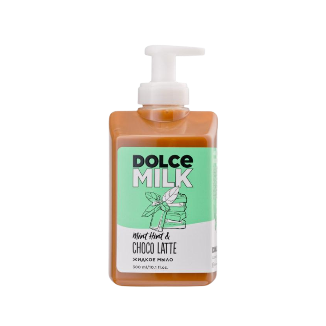 Dolce Milk Mint Hint Choco Latte liquid hand soap 300ml brown bottle with mint label