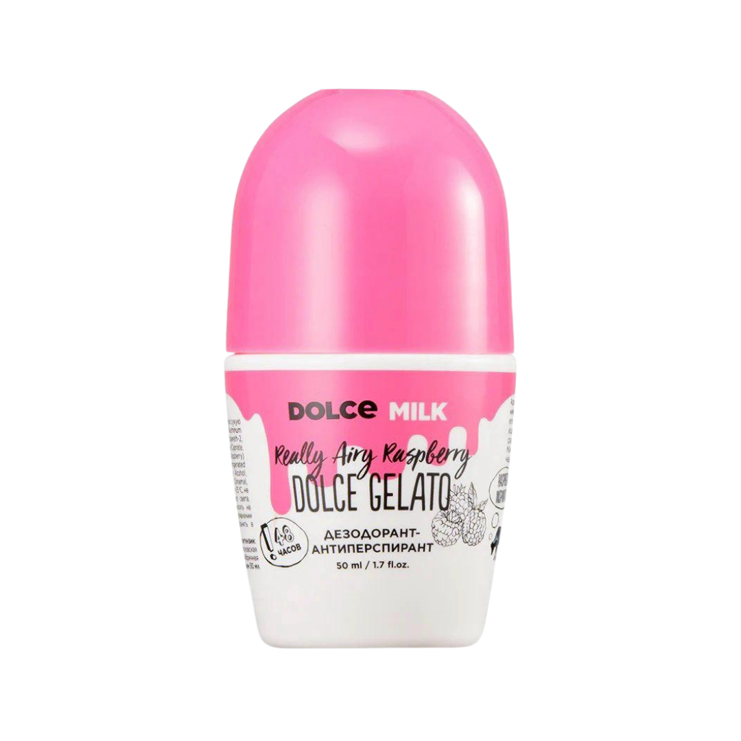Dolce Milk Really Airy Raspberry antiperspirant deodorant 50ml pink roll-on bottle with white label