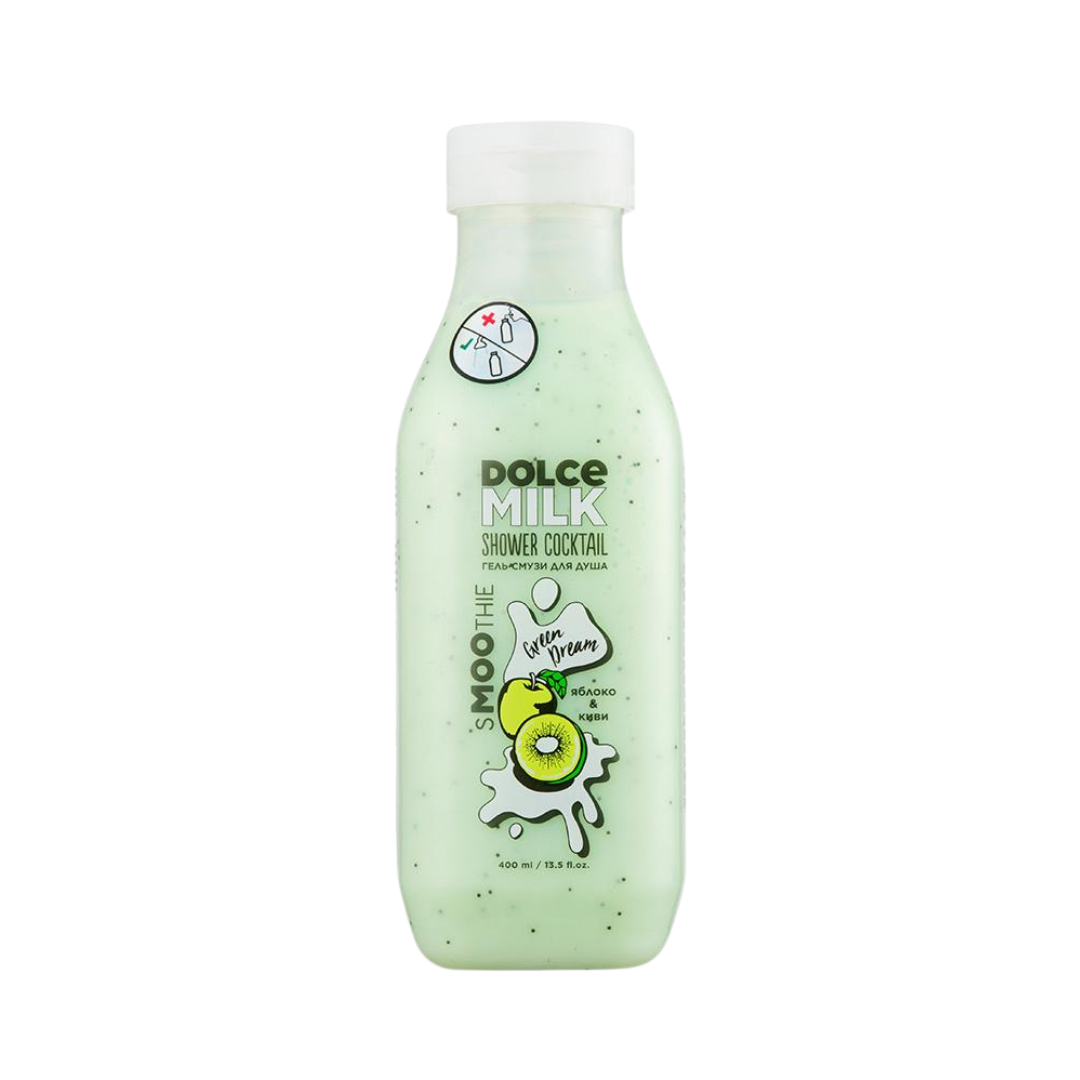 Dolce Milk Smoothie Green Dream shower gel 400ml pale green bottle with white cap and apple kiwi label