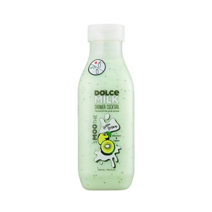 Dolce Milk Smoothie Green Dream shower gel 400ml pale green bottle with white cap and apple kiwi label