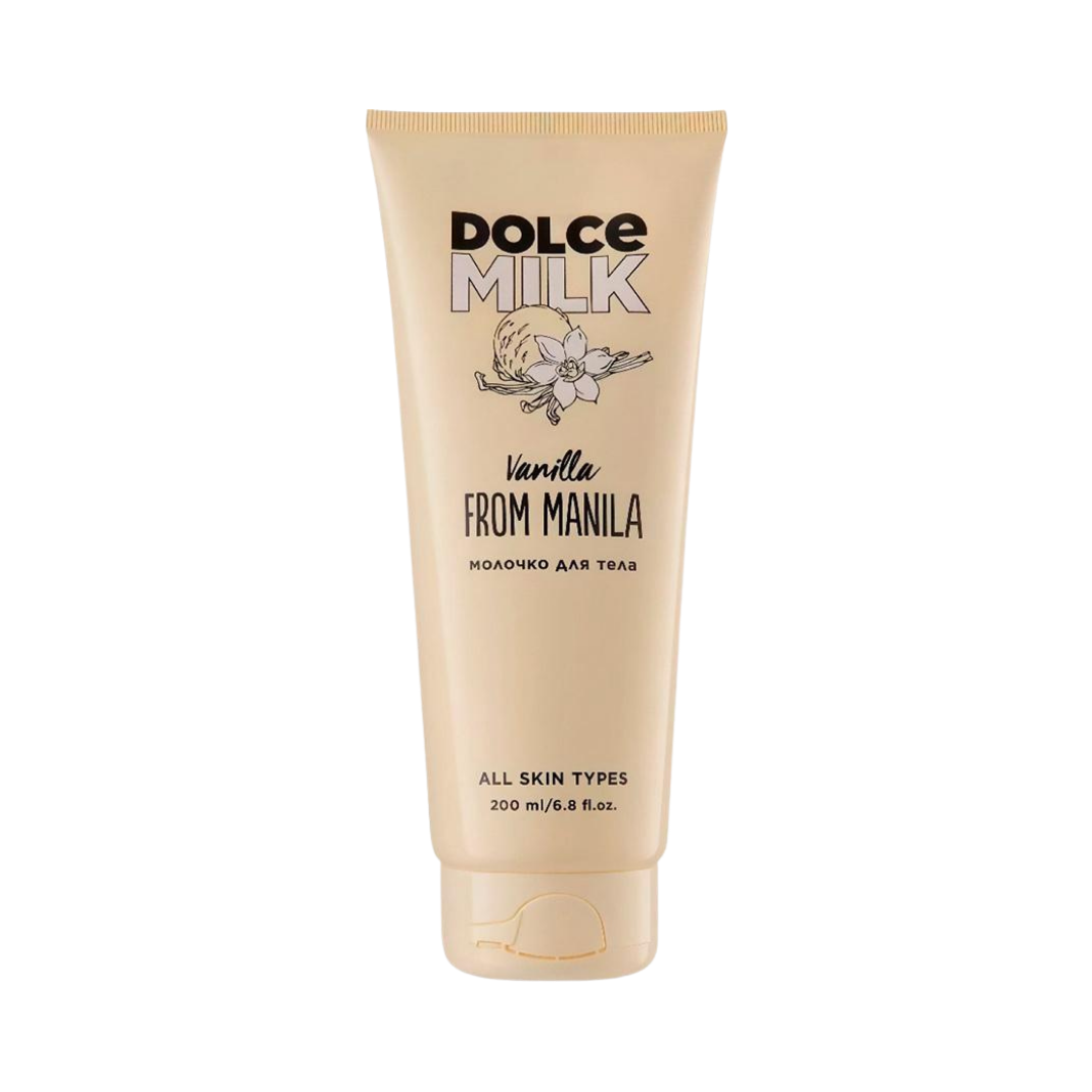 Dolce Milk Vanilla From Manila body milk 200ml beige tube with flip cap and vanilla label