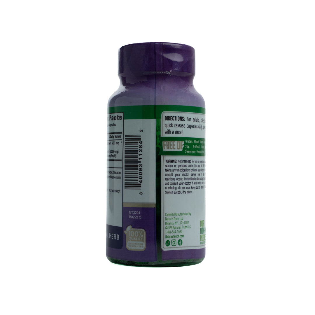 Nature's Truth Black Elderberry 2000 mg - 100 Capsules | نيتشرس تروث بلاك إلدر بيري 2000 ملغ – 100 كبسولة
