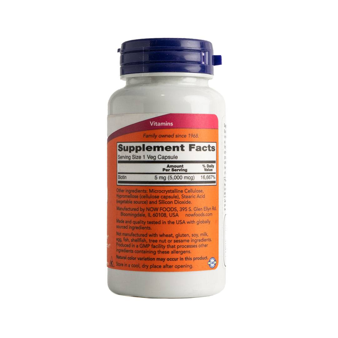 Now Biotin 5000mcg Energy Production 60 Veg Capsules |ناو بيوتين 5000 ميكروغرام لدعم إنتاج الطاقة – 60 كبسولة نباتية