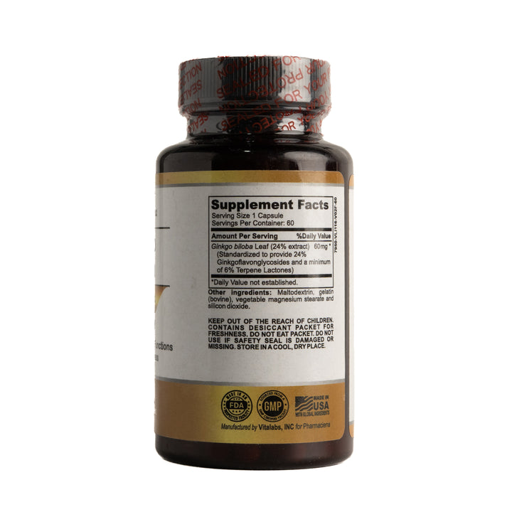 Pharmaciena Ginkgo Biloba 60mg Extract, Full Potency, 60 Capsules - 60mg | فارماسينا مكمل غذائي يحتوي على جنكو بيلوبا 60 كبسولة - 60 ملغ