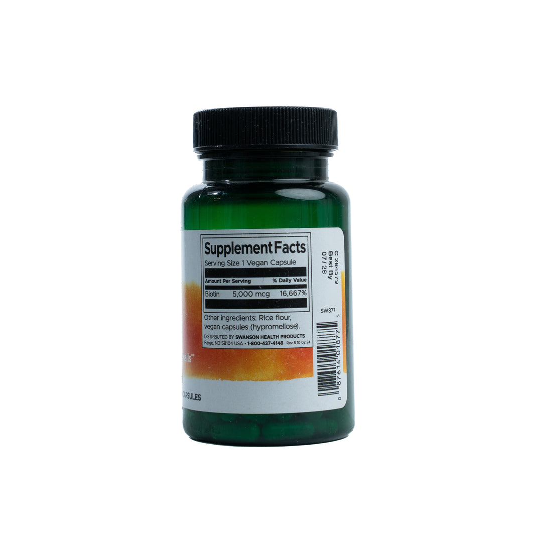 Swanson Biotin Nourishes Hair, Skin and Nails 5000 mcg - 100 Capsule |سوانسون بيوتين يغذي الشعر والبشرة والأظافر 5000 ميكروغرام - 100 كبسولة