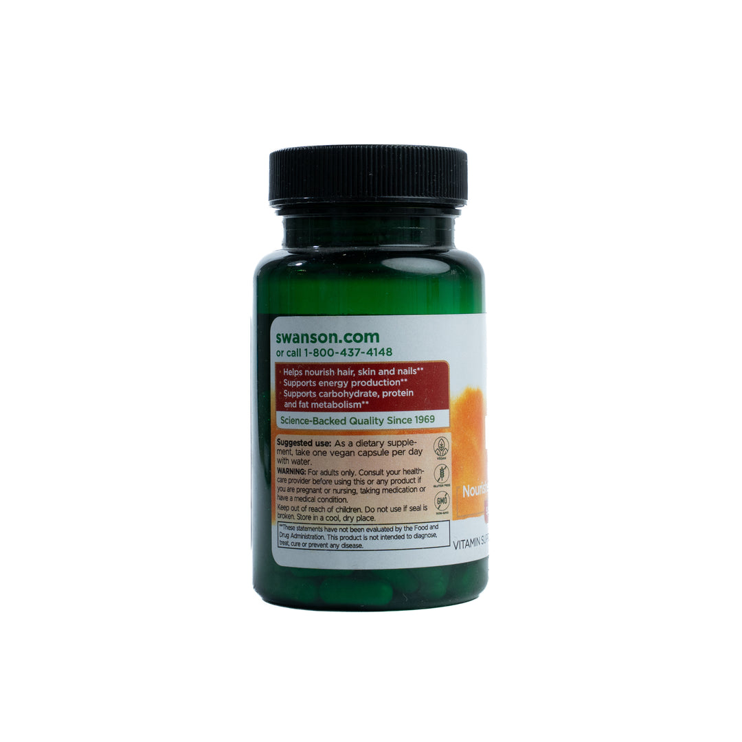 Swanson Biotin Nourishes Hair, Skin and Nails 5000 mcg - 100 Capsule |سوانسون بيوتين يغذي الشعر والبشرة والأظافر 5000 ميكروغرام - 100 كبسولة