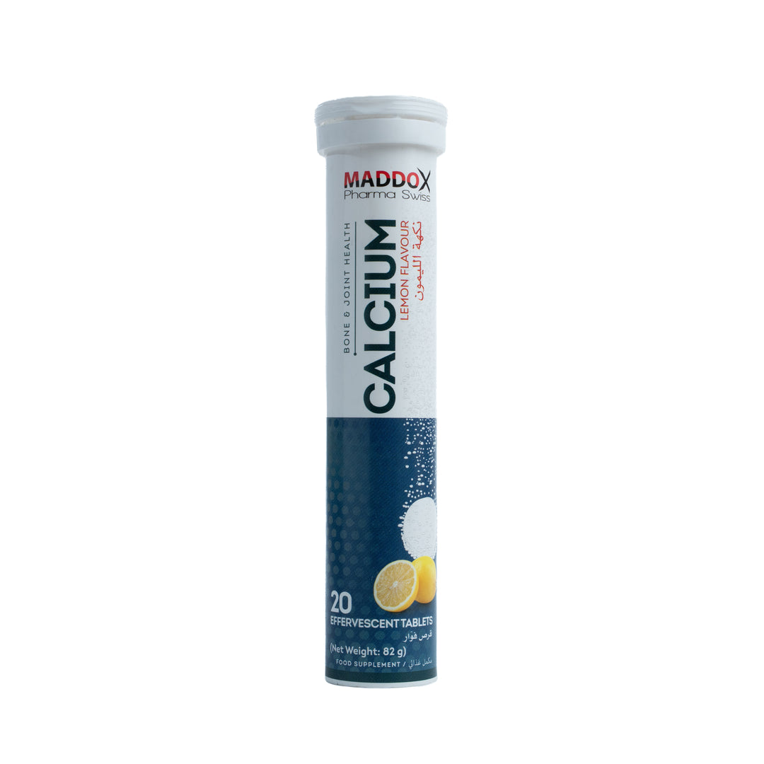 MADDOX Pharma Swiss Calcium Lemon Flavour 20 Effervescent Tablets - 82g | مادوكس فارما كالسيوم بنكهة الليمون – 20 قرص فوار – 82 غرام