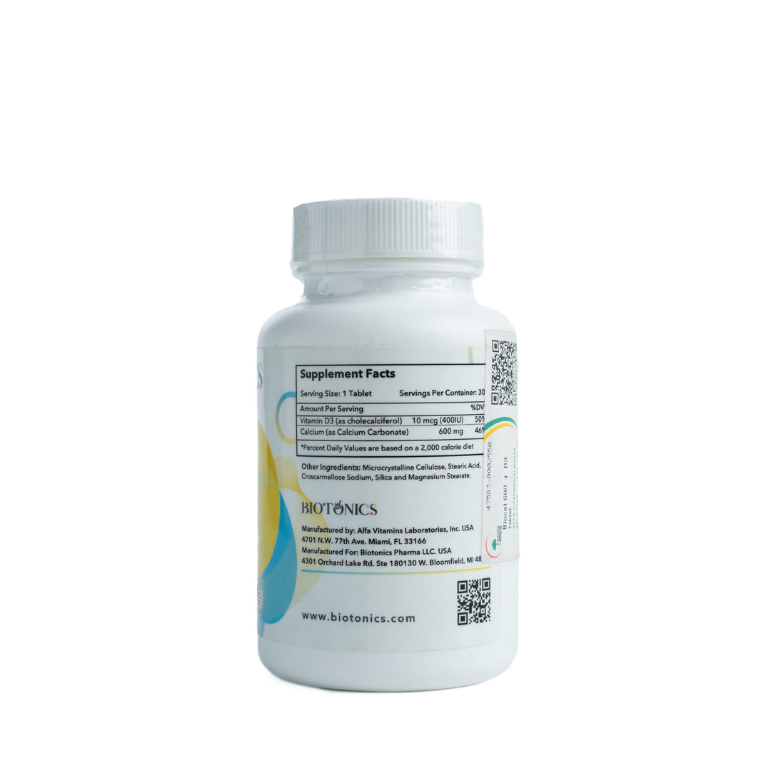 BIOTONICS Bio - Cal 600 +D3 30 Tablets | بايوتونكس بيو مكمل الغذائي الكالسيوم والفيتامين دال - 30 مضغوطة