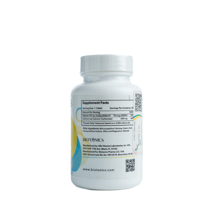 BIOTONICS Bio - Cal 600 +D3 30 Tablets | بايوتونكس بيو مكمل الغذائي الكالسيوم والفيتامين دال - 30 مضغوطة