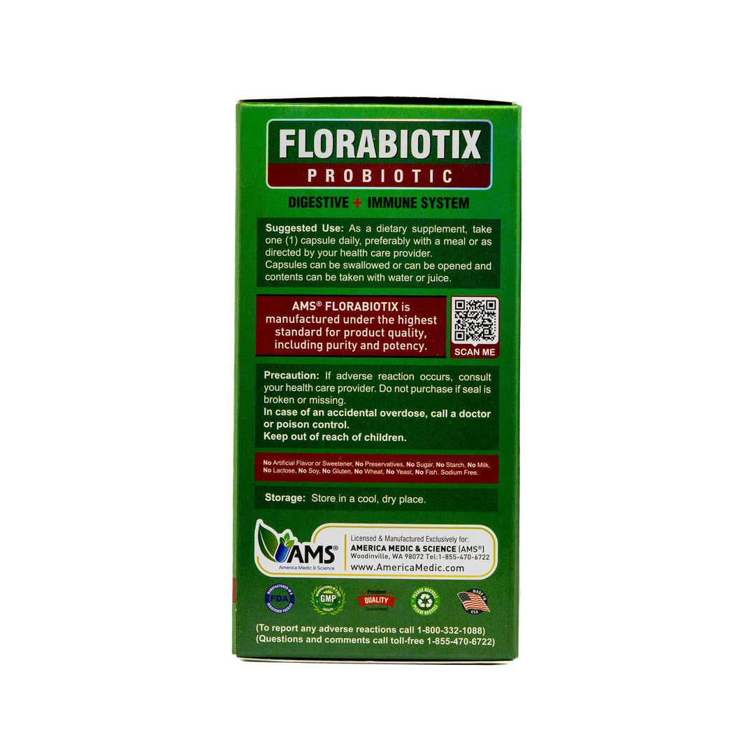 AMS  Florabiotix Probiotic 30 Billion Live Cultures 30 Capsules | إيه إم إس كبسولات بروبيوتيك لدعم الجهاز الهضمي - 30 كبسولة