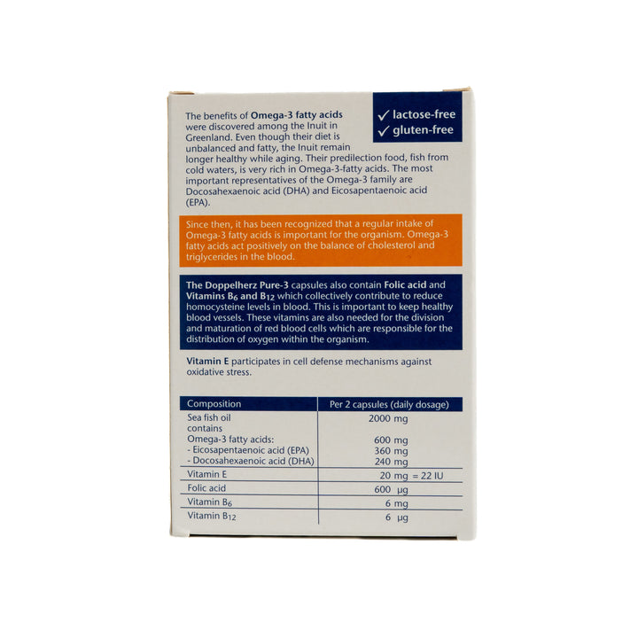Doppel herz Aktiv Pure-3- 30 Capsules | دوبل هيرز أكتيف بيور-3 أوميغا-3 عالي القوة + حمض الفوليك + B6 + B12