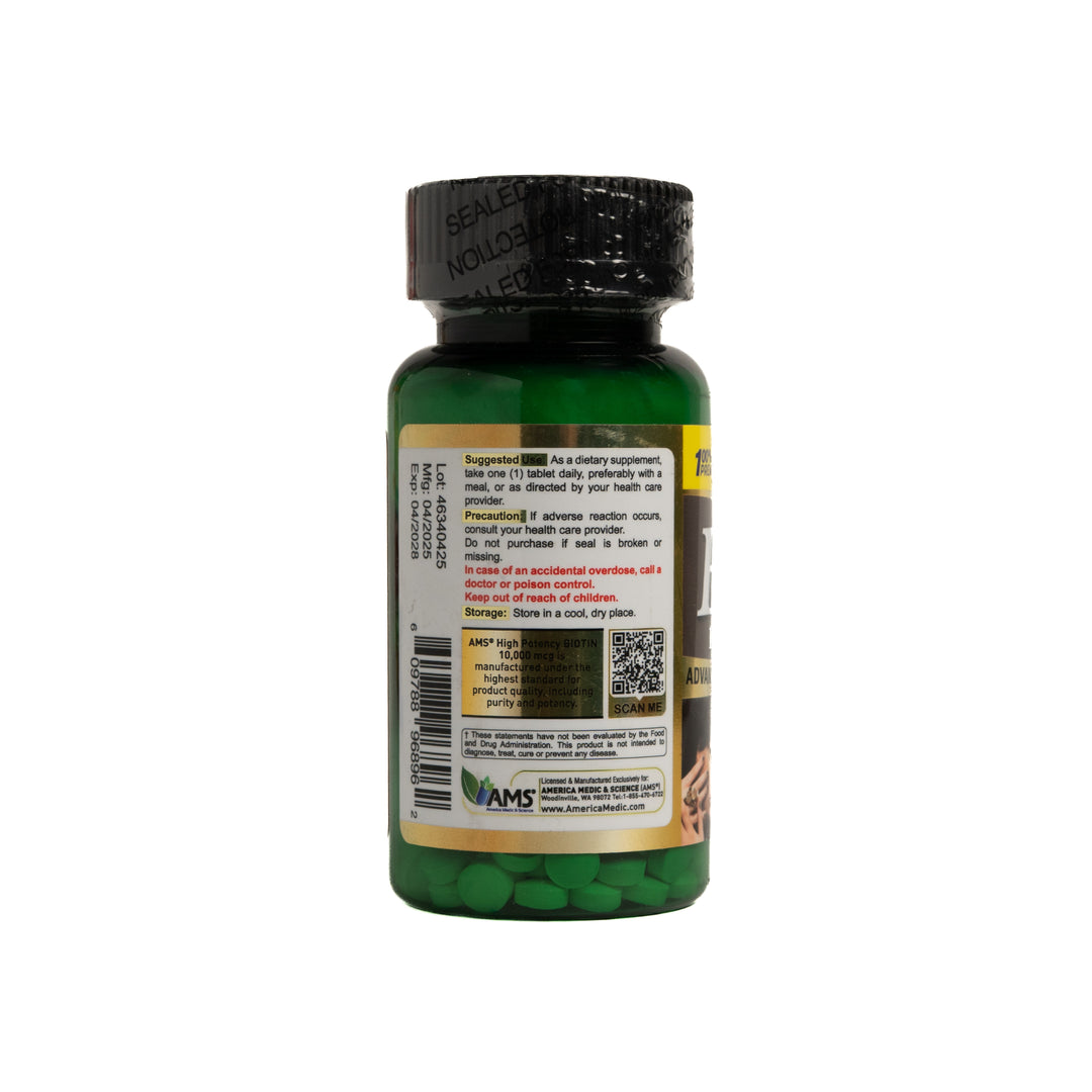 AMS Biotin High Potency 10,000 mcg 60 Tablets | ايه ام اس مضغوطات البيوتين - 60 مضغوطة بعيار 10,000 مكغ
