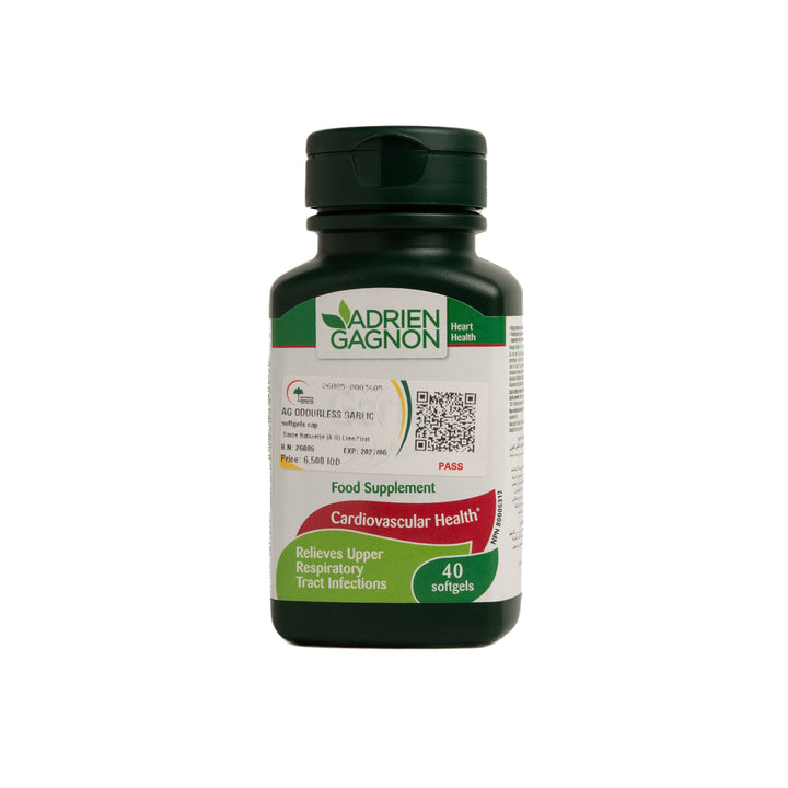ADRIEN GAGNON Garlic 500 Mg 40 Softgels | أدريان غانيون مكمل غذائي يحوي على الثوم الخالي من الرائحة - 40 كبسولة جيلاتينية