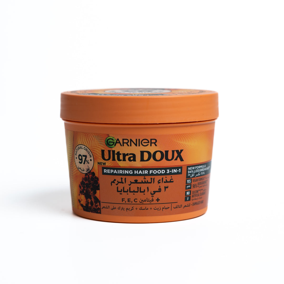 Garnier Ultra Doux Repairing Papaya 3-in-1 Hair food For Damaged Hair - 390ml | غارنييه الترا دو غذاء الشعر 3 في 1 للشعر التالف والمتضرر - 390 مل