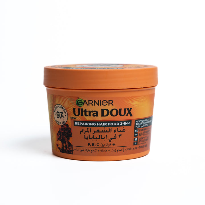 Garnier Ultra Doux Repairing Papaya 3-in-1 Hair food For Damaged Hair - 390ml | غارنييه الترا دو غذاء الشعر 3 في 1 للشعر التالف والمتضرر - 390 مل