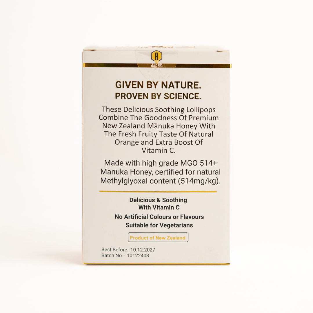 Golden Hive Manuka Pops Orange - 10 Pcs - 70g | كولدن هايف مصاصات عسل بفيتامين سي بنكهة البرتقال - 10 قطع - 70 غرام