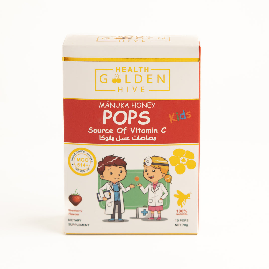 Golden Hive Manuka Pops Strawberry - 10 Pcs - 70g | كولدن هايف مصاصات عسل مانوكا بنكهة الفراولة - 70غ