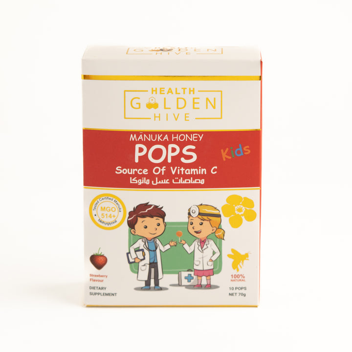 Golden Hive Manuka Pops Strawberry - 10 Pcs - 70g | كولدن هايف مصاصات عسل مانوكا بنكهة الفراولة - 70غ