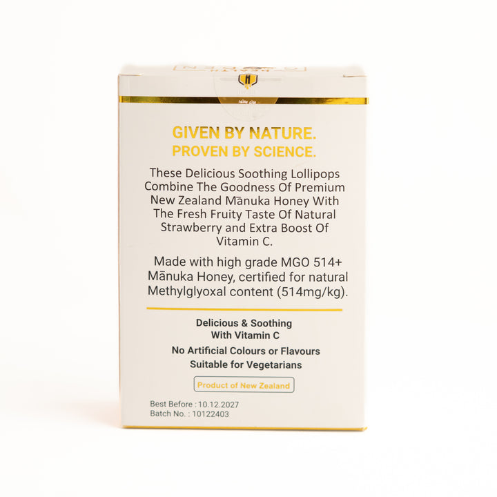 Golden Hive Manuka Pops Strawberry - 10 Pcs - 70g | كولدن هايف مصاصات عسل مانوكا بنكهة الفراولة - 70غ
