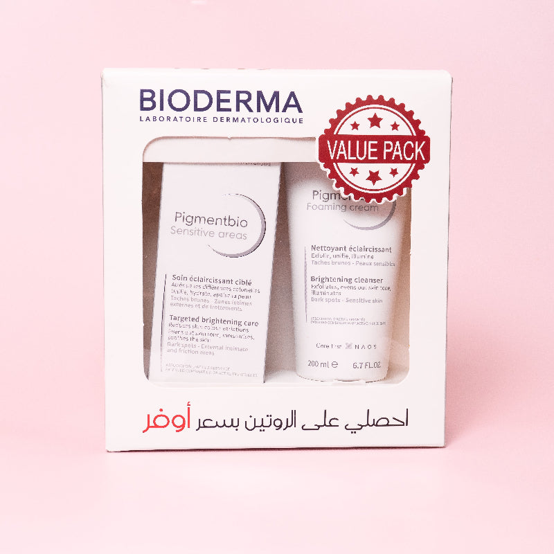 BIODERMA Laboratoire Dermatologique Value Pack Foaming Cream+Sensitive Areas - 200mlx75ml | بيوديرما مجموعة تفتيح لطيف وفعّال للبشرة والمناطق الحساسة - 200 x 75 مل