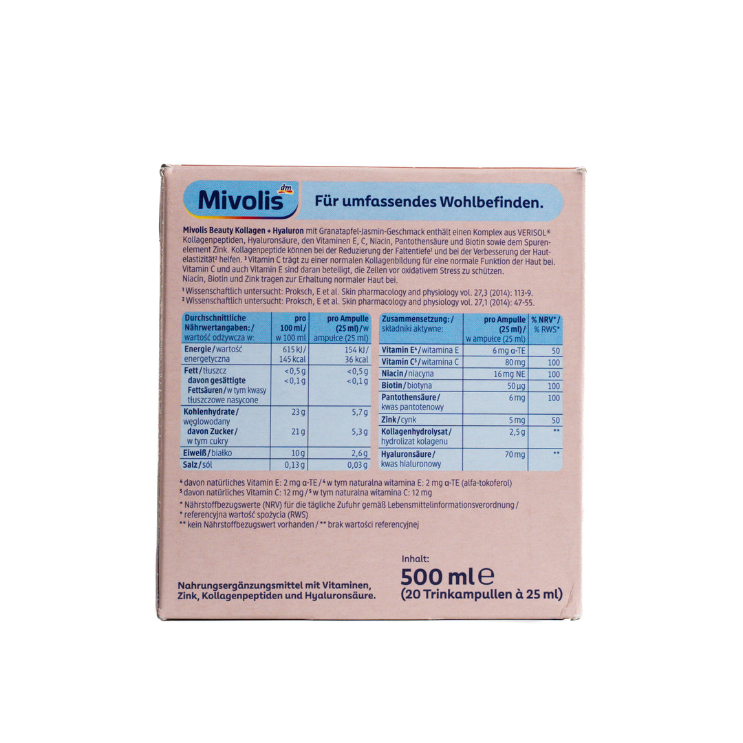 Mivolis Beauty Collagen + Hyaluron, - 20 Trinkampullen | ميفوليس امبولات شراب ببتيدات الكولاجين + هيالورونيك اسيد - 20 امبولة