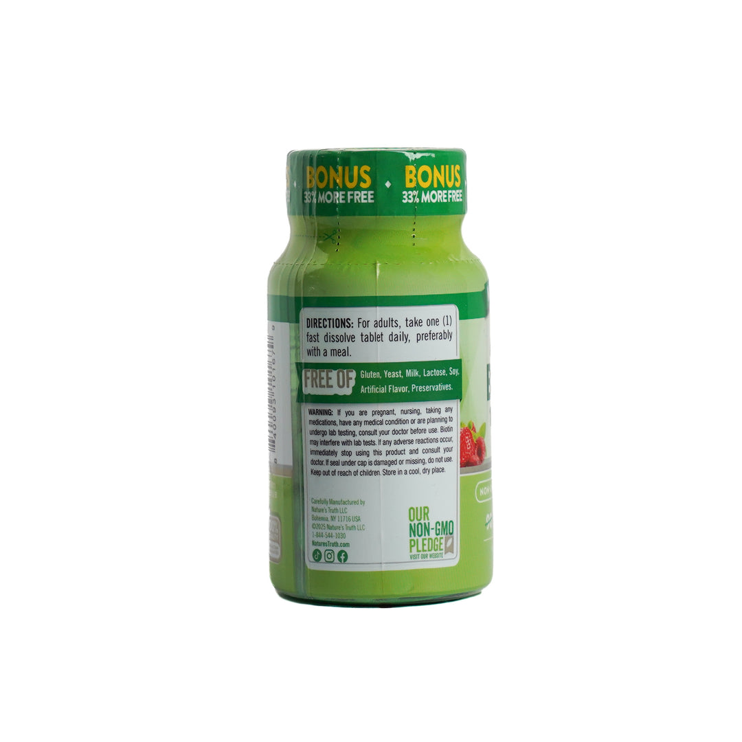 Nature's Truth Maximum Biotin 10000mcg - 120 Fast Dissolve Tablets|  نيتشرس تروث بيوتين ماكسيموم 10000 مايكروغرام - 120 قرصًا سريع الذوبان بالفم