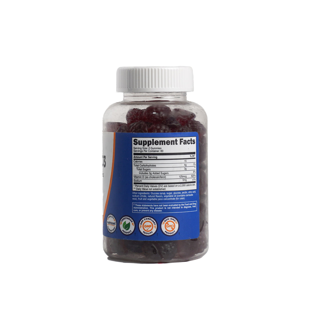 Nutricost Vitamin D3 Gummies 125 mcg - 120 Mixed Berry Flavored Gummies - 125| • الاسم بالعربي:  نوتريكوست فيتامين D3 غوميز بنكهة التوت المشكل 125 ميكروغرام - 120 قطعة