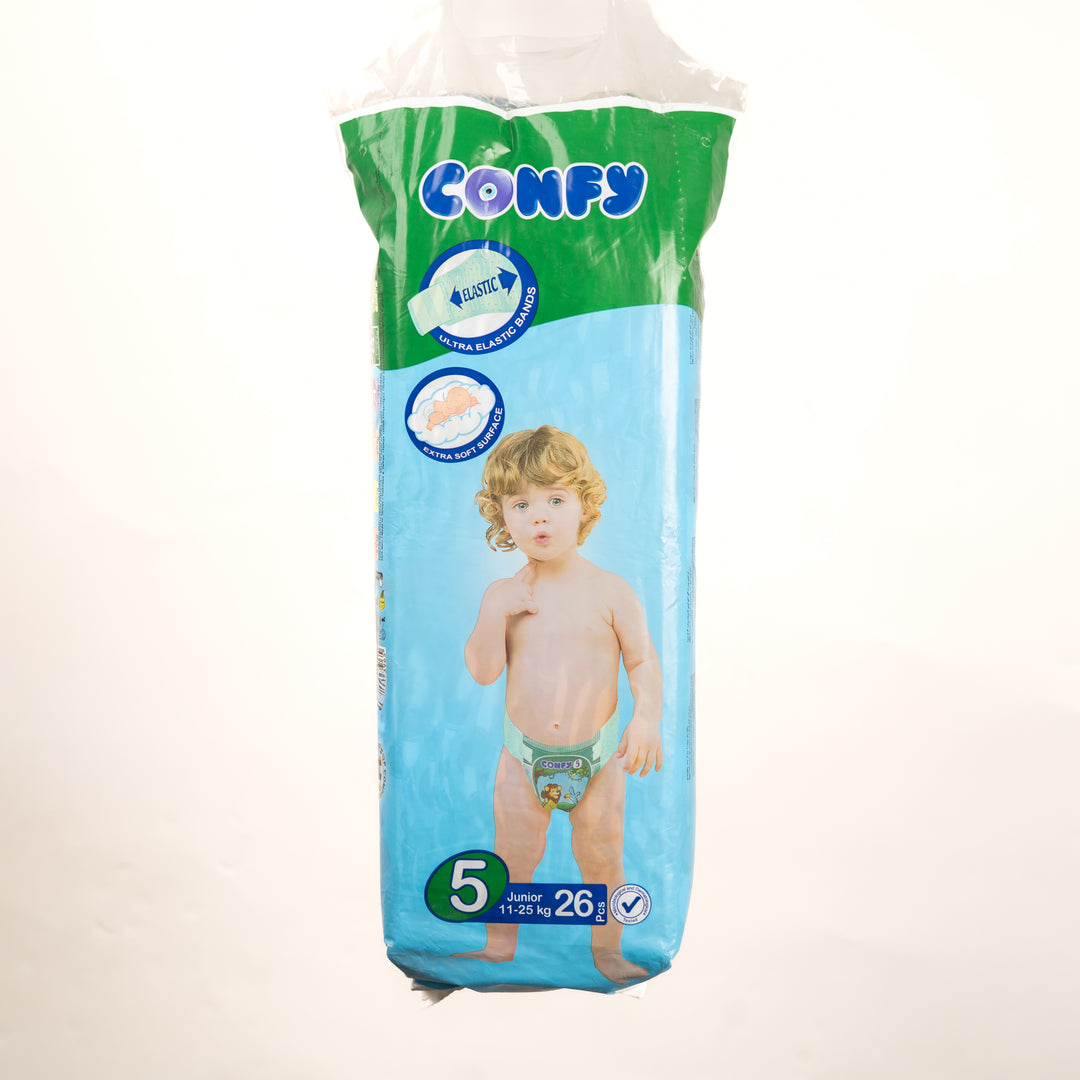 Confy 5 Junior 11_ kg 26 Pcs | كونفي حفاضات اطفال  مقاس 5  -11غرام