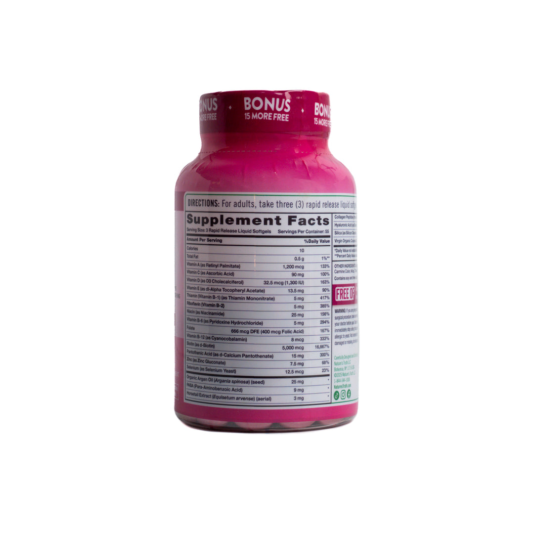 Nature's Truth Superior Strength Hair,Skin,Nails with 5000 mcg Biotin - 165 Softgels | نيتشرس تروث مكمل شعر وبشرة وأظافر 5000 ميكروغرام بيوتين - 165 كبسولة جيلاتينية طرية