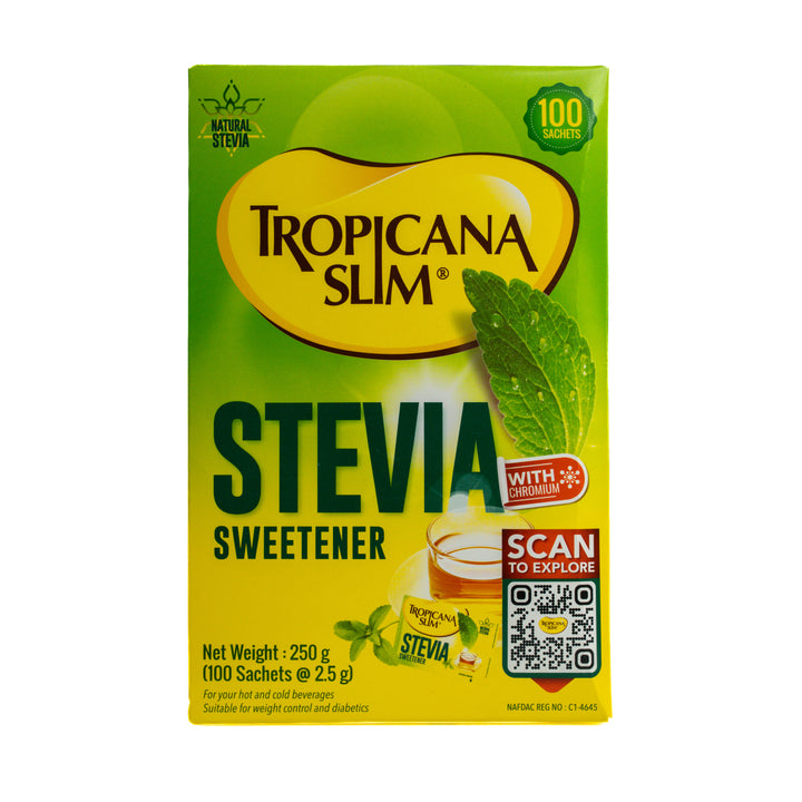 Tropicana Slim Stevia Sweetnr 100 Sachets - 2.5g |تروبيكانا سليم مُحلي ستيفيا الطبيعي - 100 ظرف × 2.5 غرام