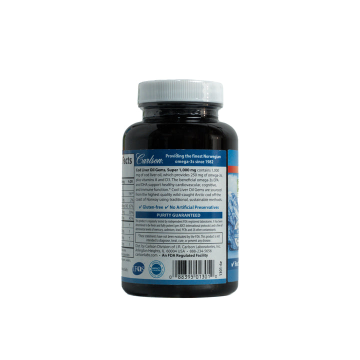 Carlson Cod Liver Oil Gems 1000 mg - 100 Soft Gels | كارلسون زيت كبد سمك 1000 مغ - 100 كبسولة هلامية