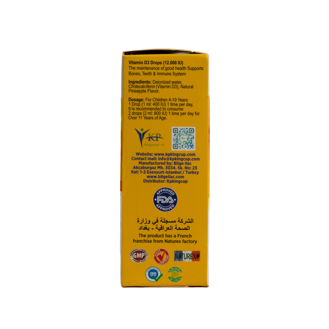 King Cup Vitamin D3 Pineapple Flawored - 30ml | كينغ كاب قطرة فيتامين د3 بنكهة أناناس - 30مل
