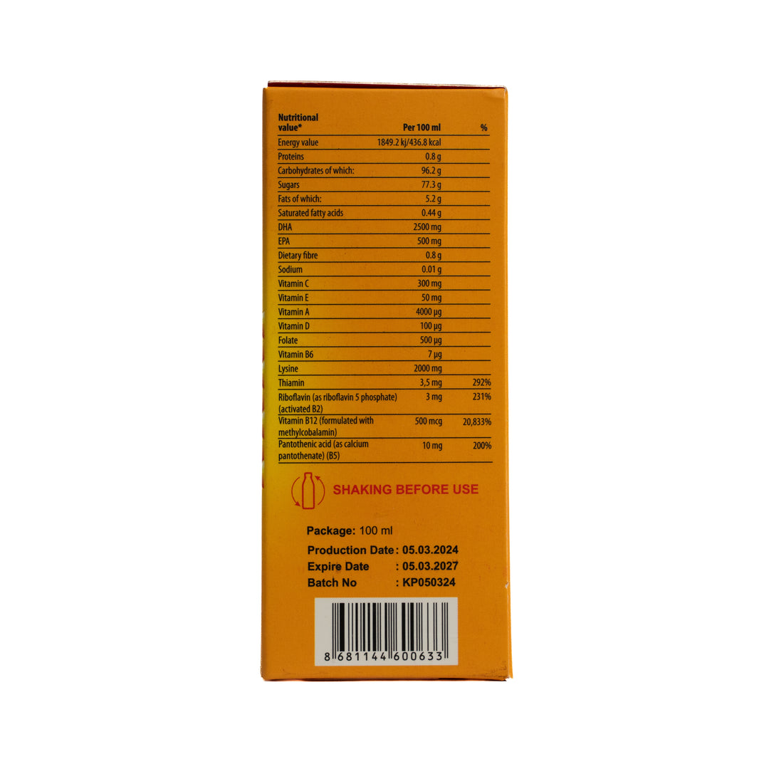 King Cup Pediakp Omega 3 With Honey Syrup - 100ml | شراب كينج كب بيديا كيه بي أوميغا 3 مع العسل - 100 مل