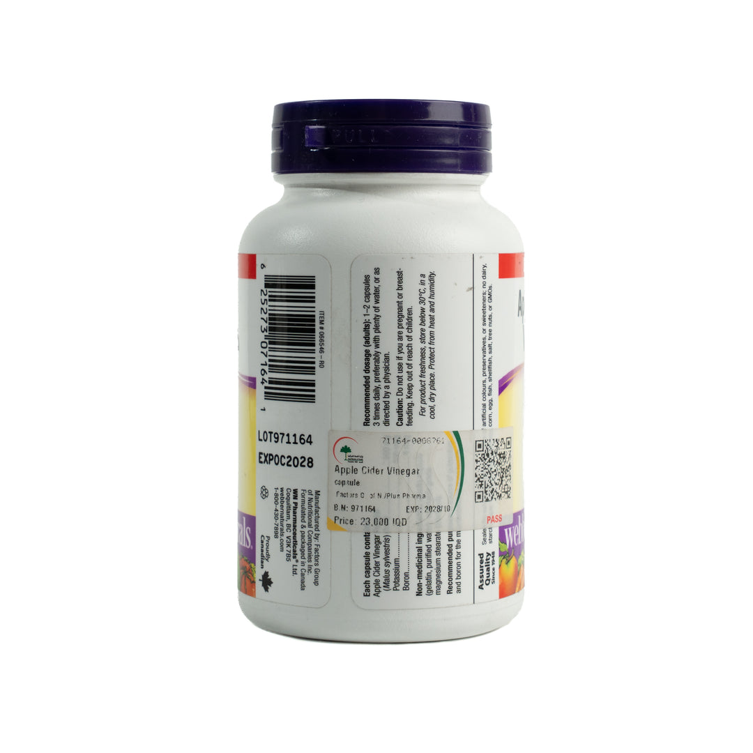 webber naturals Apple Vinegar 500mg - 90 Capsules | ويبر ناتشورالز مكمل غذائي بخلاصة خل التفاح 500 مغ - 90 كبسولة