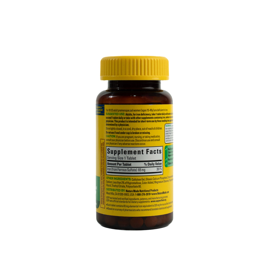 Nature Made Iron 65 mg For Iron Deficiency - 180 Tablets | ناتشور ميد حديد 65 ملغ لنقص الحديد – 180 قرص