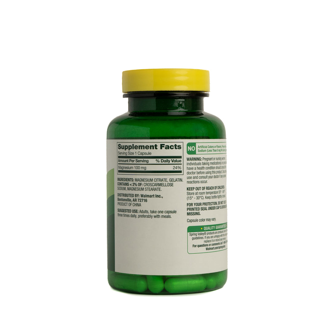 Spring Valley - Magnesium Citrate 100 mg - 100 Capsules | سبرينغ فالي مكمل سترات المغنيسيوم 100 ملغ - 100 كبسولة