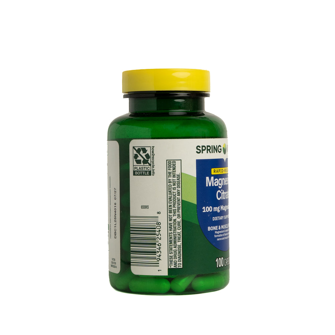 Spring Valley - Magnesium Citrate 100 mg - 100 Capsules | سبرينغ فالي مكمل سترات المغنيسيوم 100 ملغ - 100 كبسولة